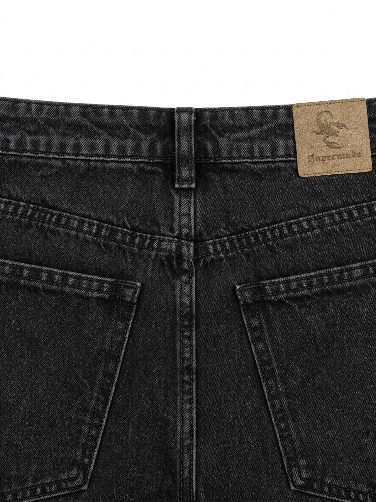 Scorpion Embroidered Pearl-Studded Distressed Straight-Leg Jeans