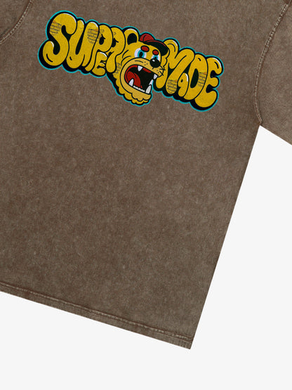 Street Graffiti Trendy Tiger Head Font T-Shirt 