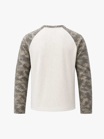 Waffle Knit Camo Raglan T-Shirt with Graphic Print