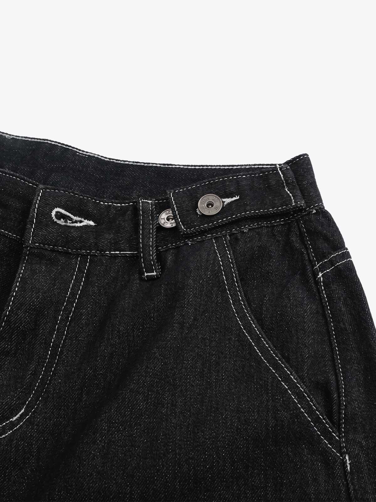 Multi-Pocket Raw Edge Jorts – 3/4 Length Wide-Leg Utility Denim Shorts