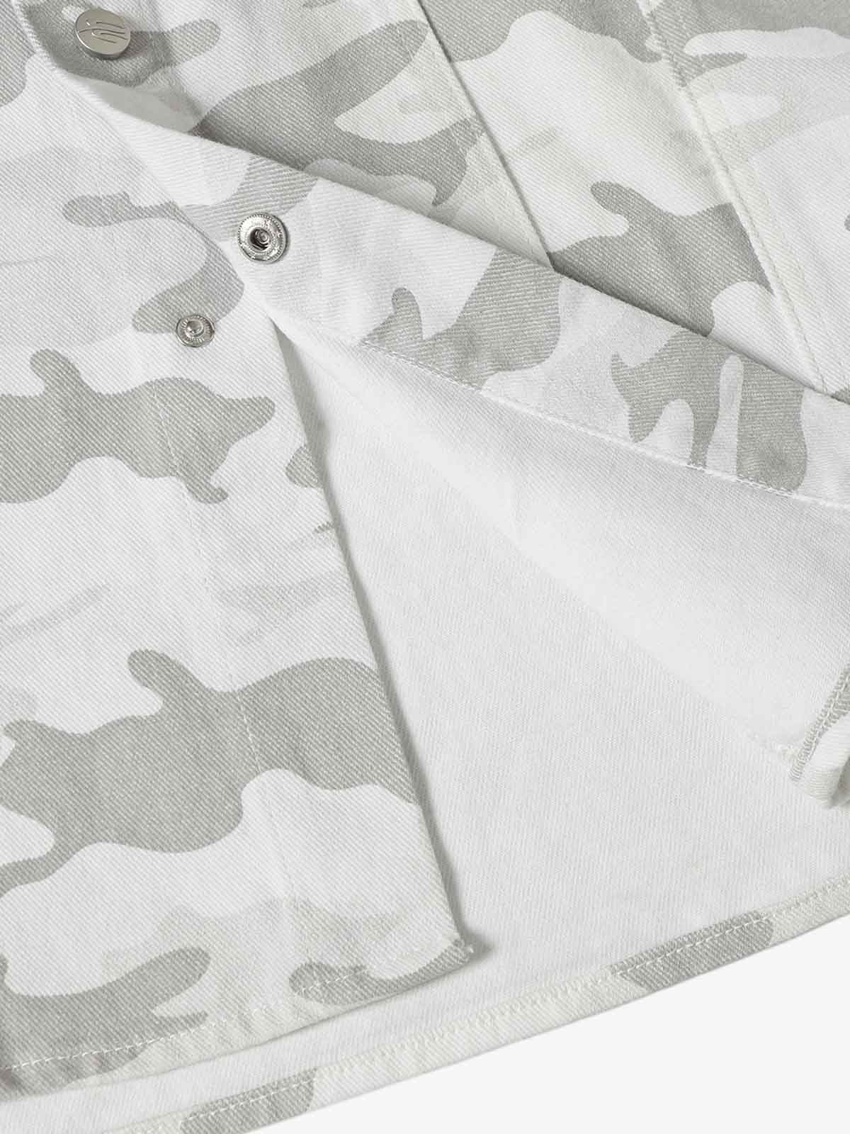 Light Grey Tactical Camo Pleated Denim Shirt 