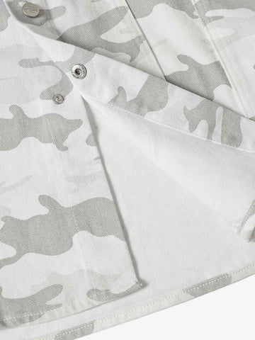 Light Grey Tactical Camo Pleated Denim Shirt 