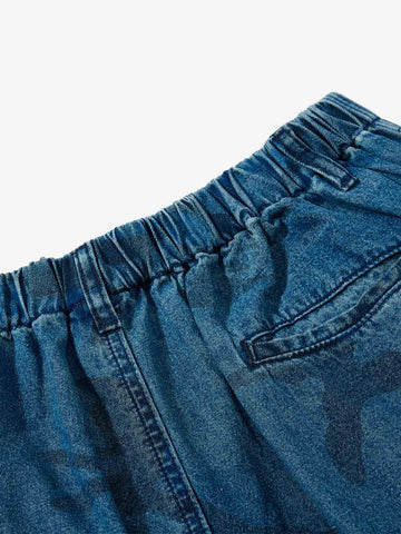 Deconstructed Washed Jeans with Graphic Print