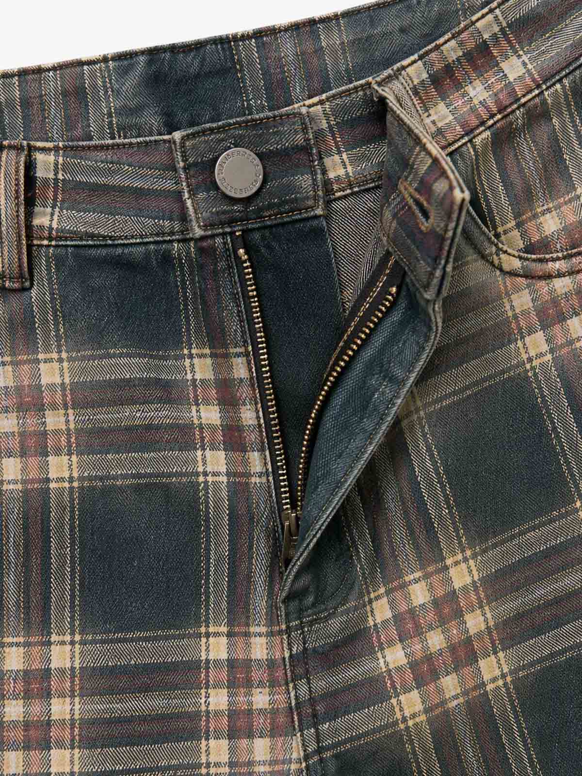All-Over 3D Plaid Graphic Straight-Leg Jeans