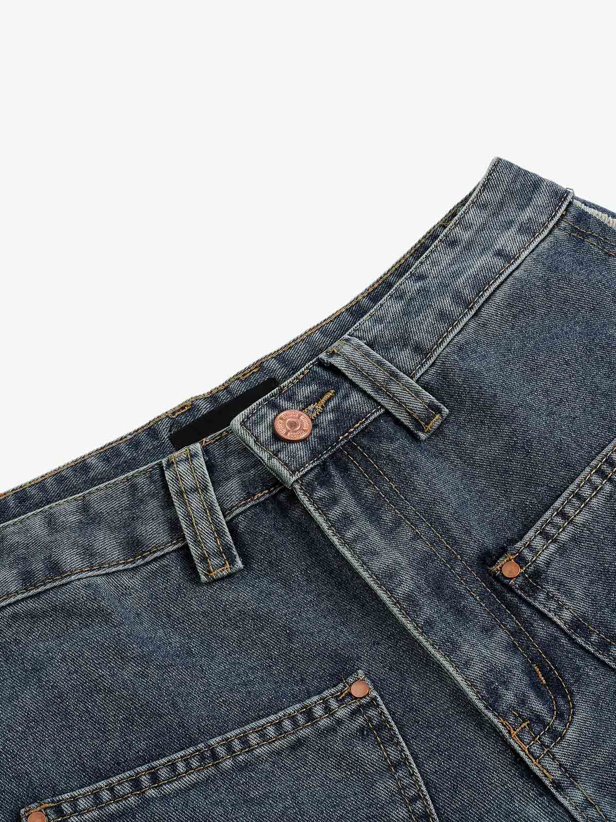 Frayed Layered Paneled Denim Jorts 