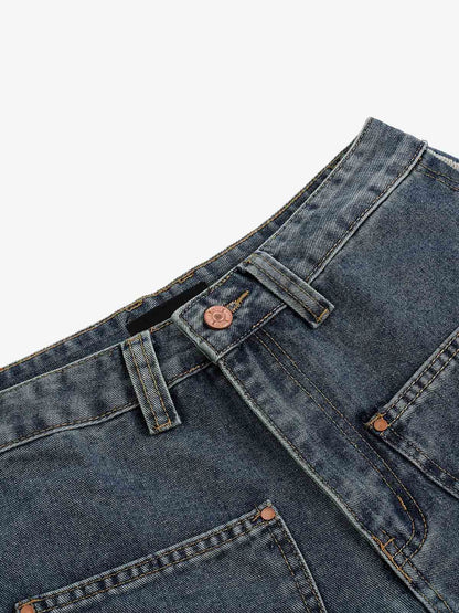 Frayed Layered Paneled Denim Jorts