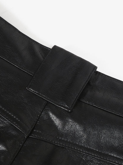 Vintage Pleated PU Leather Barrel Pants 