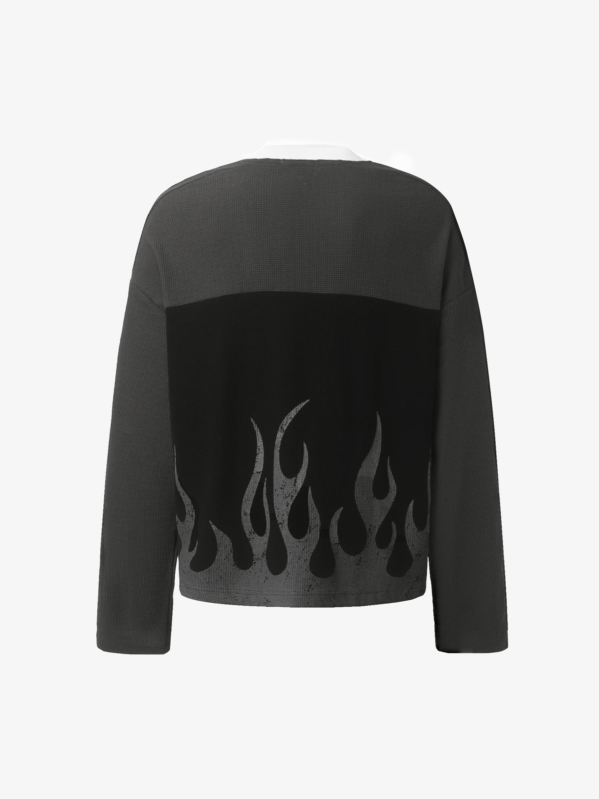 Flame Graphic Paneled Waffle Long Sleeve Tee