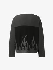 Flame Graphic Paneled Waffle Long Sleeve Tee