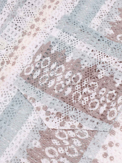 Bohemian Lace Cutout Camp Collar Boxy Shirt 