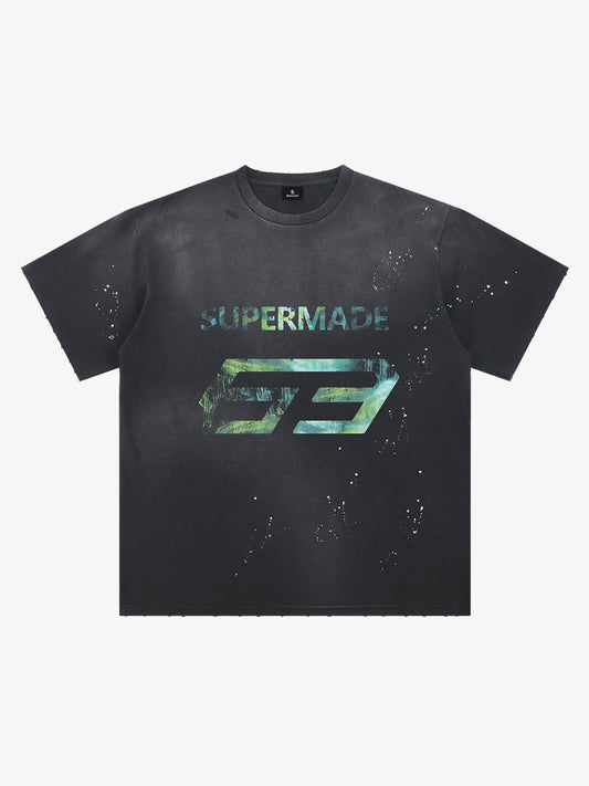 Cotton Sleeveless Crop Top with Supermade 63 Graphic Print and Adjustable Drawstrings 