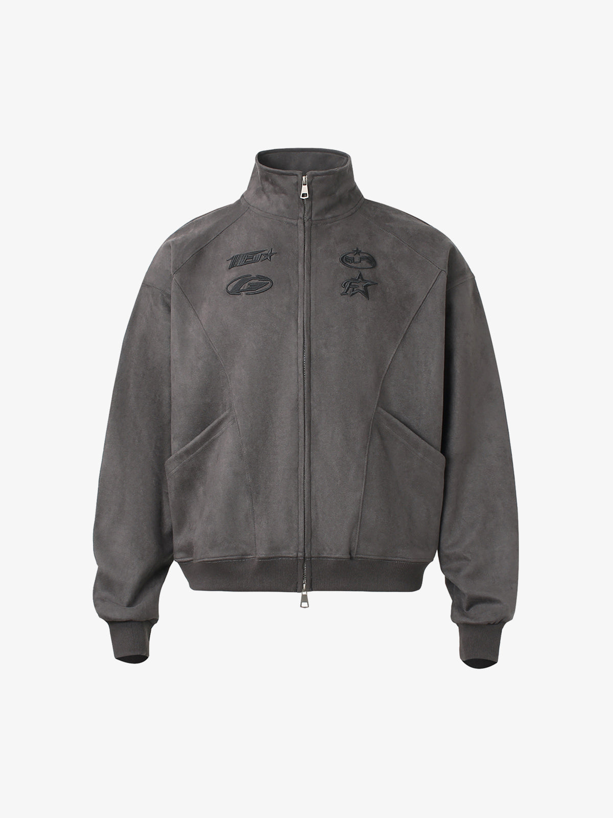 Stylish Zip-Up Track Jacket with Embroidered Logos for Casual Wear 