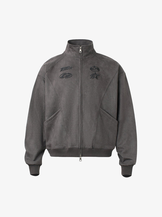 Stylish Zip-Up Track Jacket with Embroidered Logos for Casual Wear 