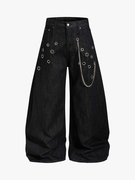 Jeans holgados vintage con ojales y cadena