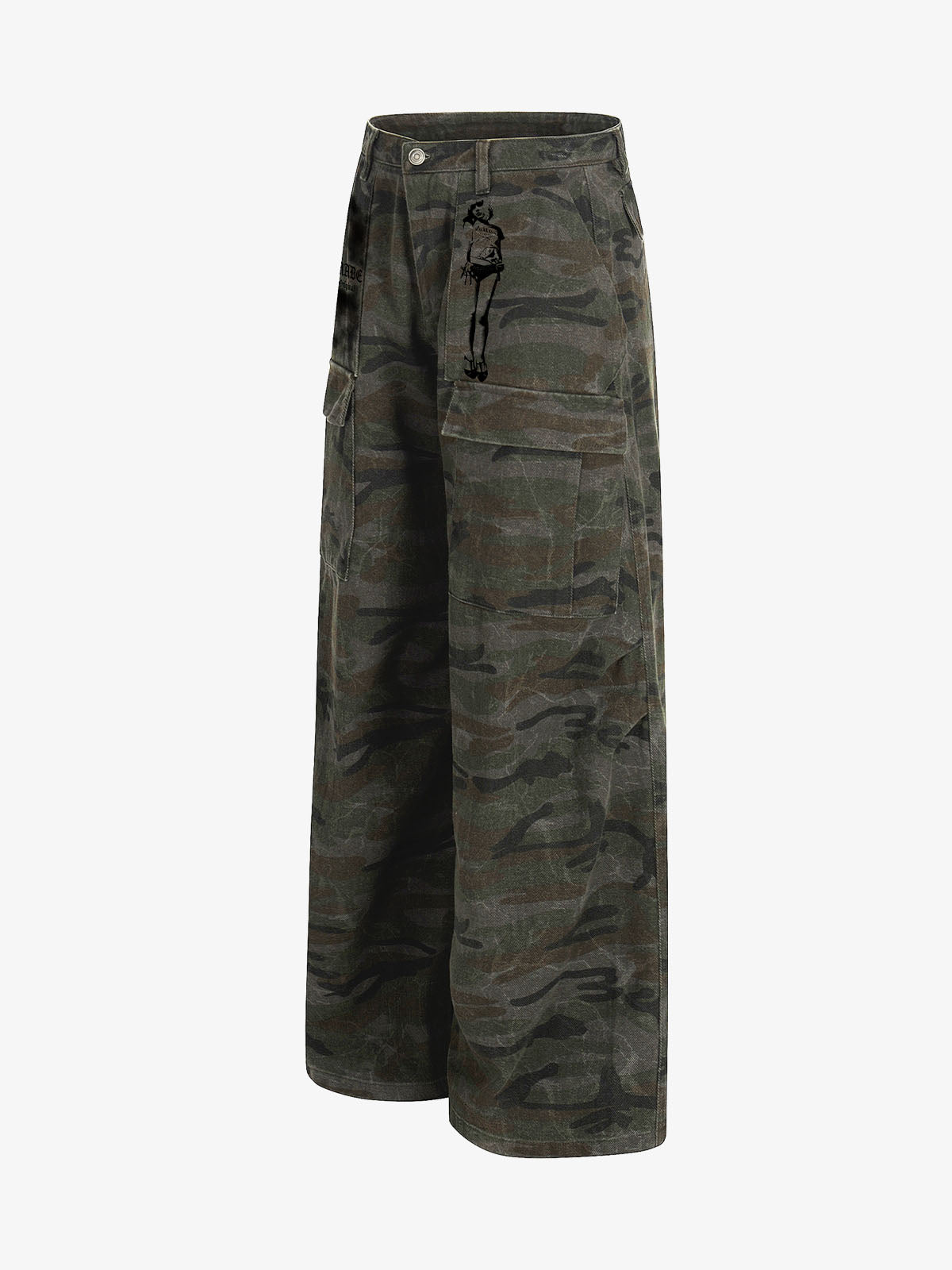 Faded Camo Graphic Wide-Leg Cargo Pants 