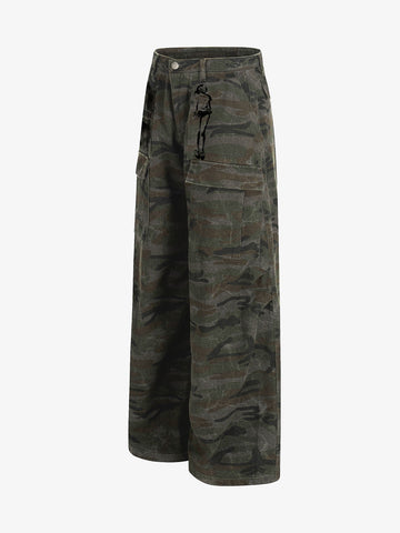 Faded Camo Graphic Wide-Leg Cargo Pants 