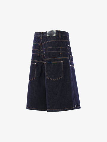 Studded Double-Waist Wide-Leg Jorts