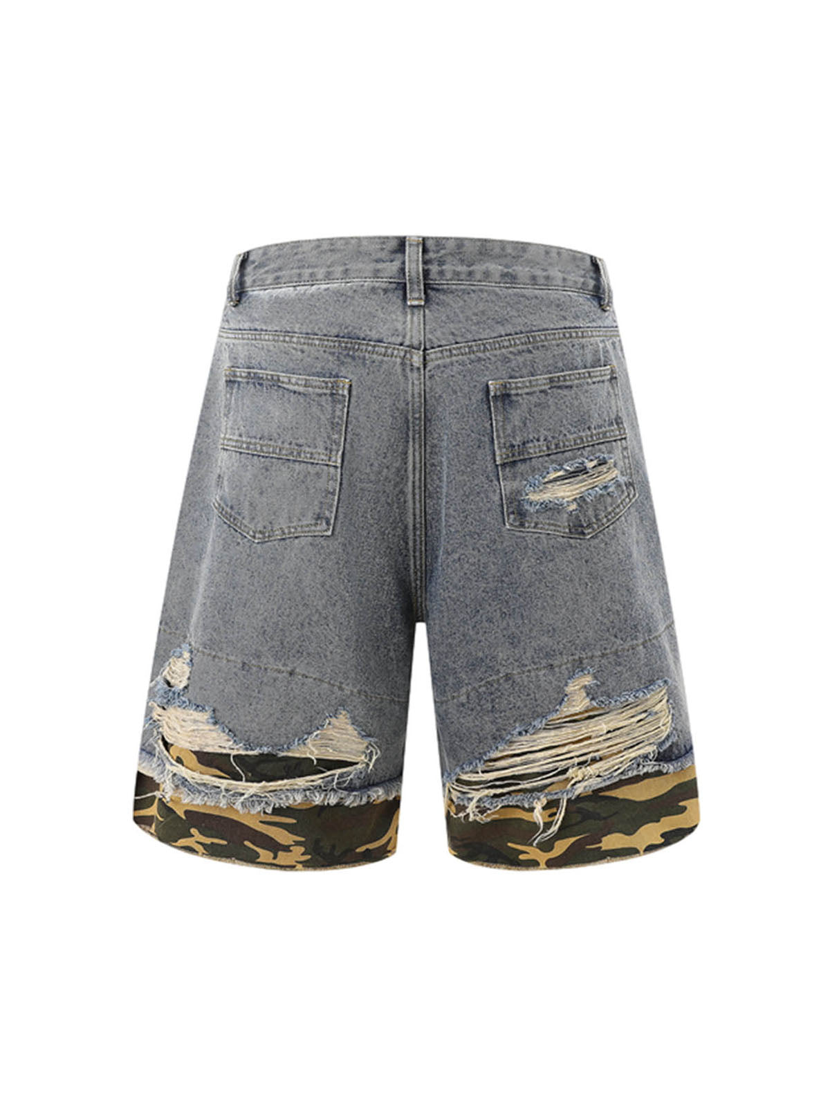 Thesupermade Patchwork Camouflage Ripped Shirt Jorts Denim Suit