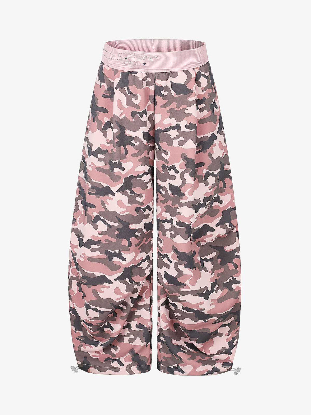 Ribbed Folded Waist Camo Barrel Baggy Sweatpants