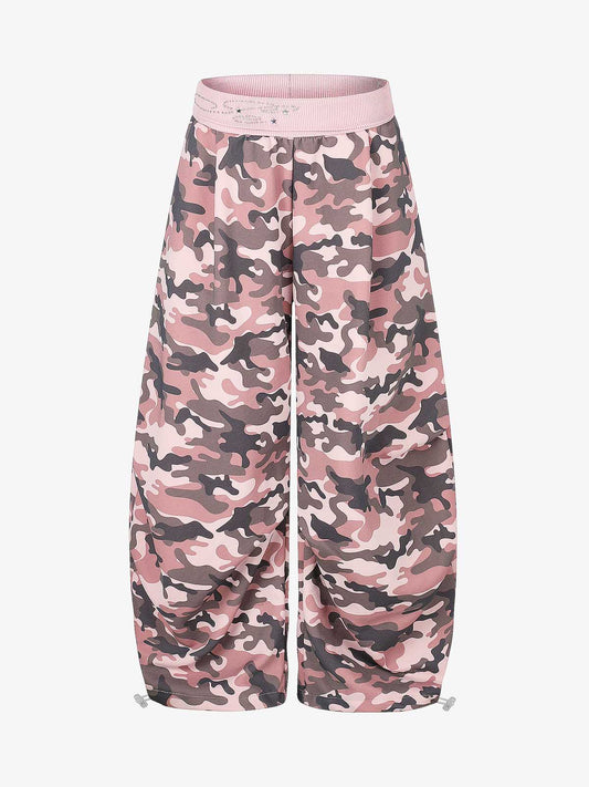 Gerippte, umgeschlagene Taille, Camouflage-Baggy-Sweatpants
