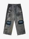 Supermade Retro Distressed Print Heavyweight Canvas Baggy Pants 