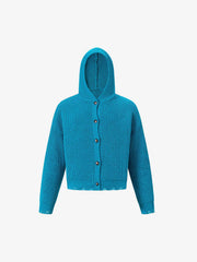 Solid-Color Single-Breasted Hooded Knit Sweater