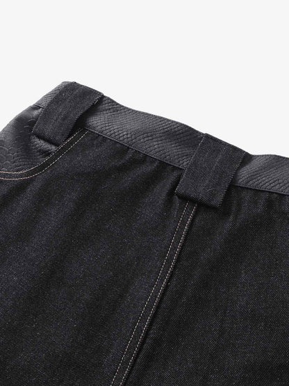 Denim Wide-Leg Pants with Flame Stitch Design High-Waisted Relaxed Fit 