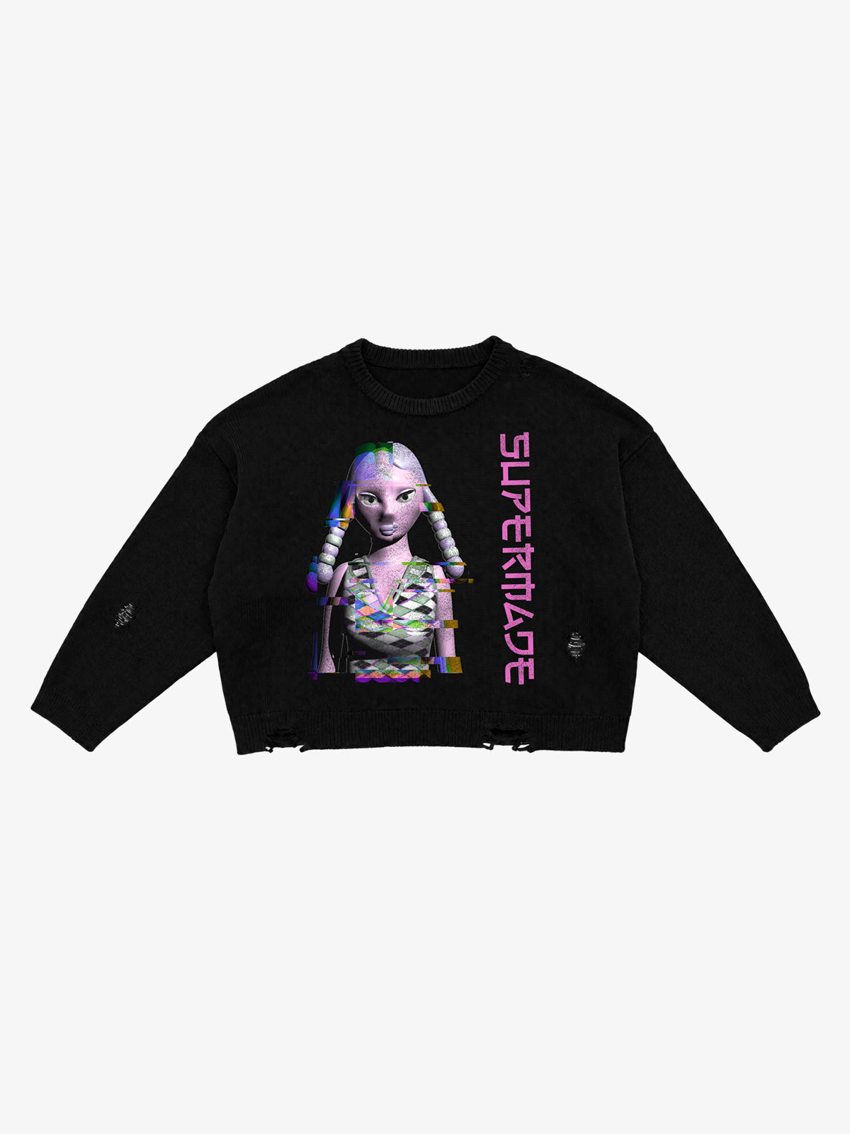 Glitch Girl Graphic Distressed Cropped Boxy Sweater