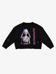 Glitch Girl Graphic Distressed Cropped Boxy Sweater