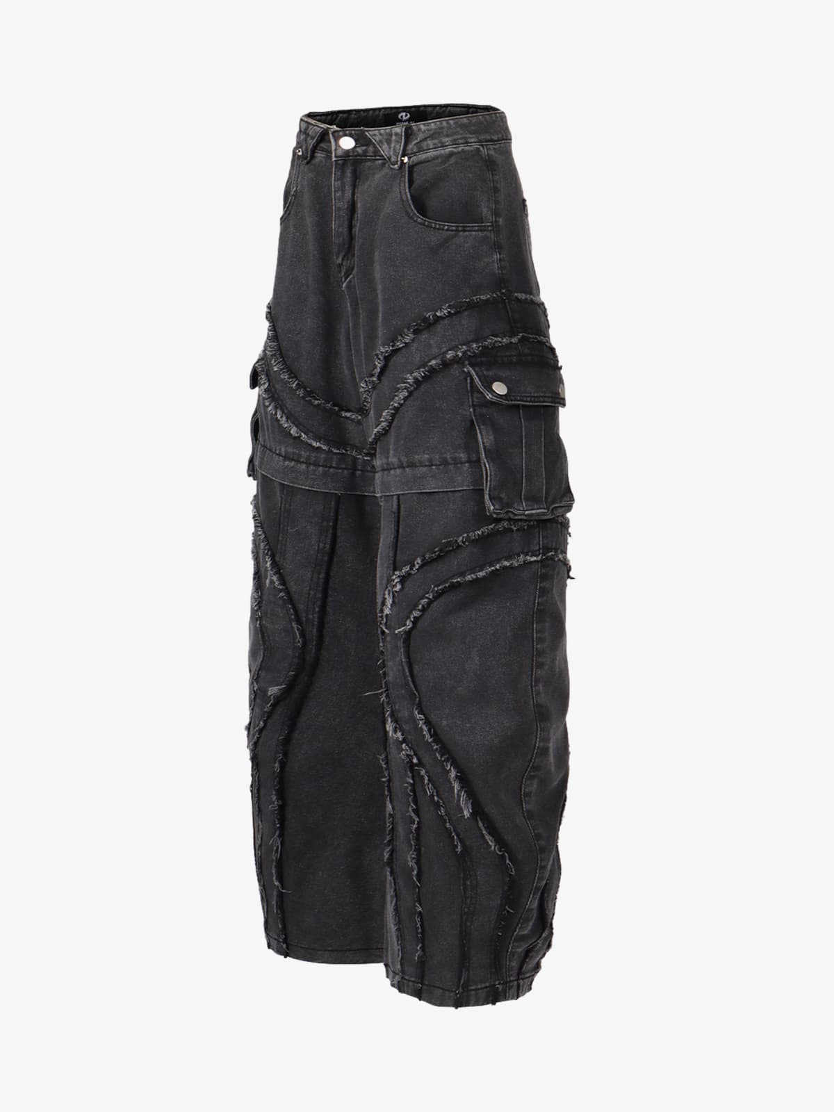 Retro Patchwork Frayed-Edge Heavy-Duty Jeans 