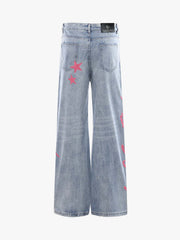 Pink Letter Embroidered Curved-Seam Jeans