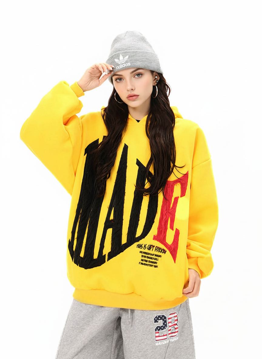 Retro Chenille Lettering Fleece Hoodie 