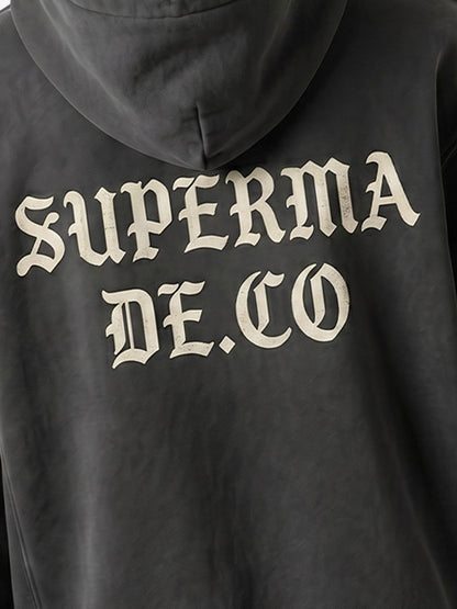 Fleece Cotton Blend Hoodie with Lip Print Embroidery