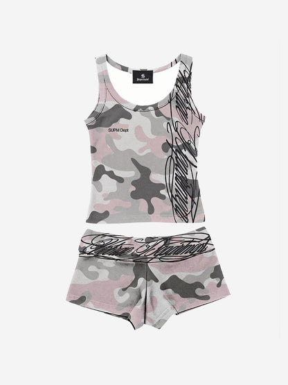 Y2K Camo Graffiti Tank Set 