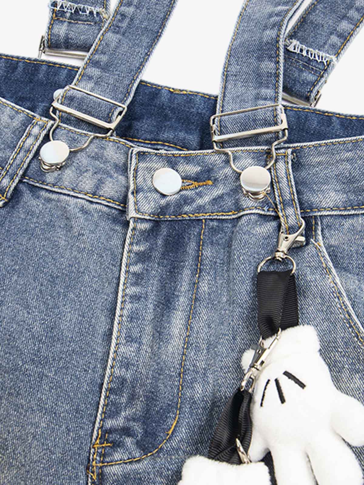 Washed Distressed Detachable Overalls Jeans 