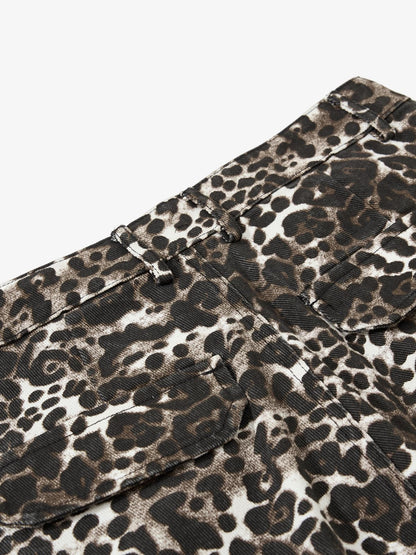 Leopard Print Cargo Wide Leg Pants 