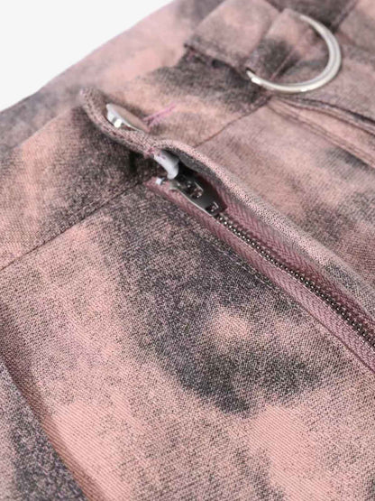 Smoky Dyed Multi-Pocket Tactical Strap Cargo Jeans