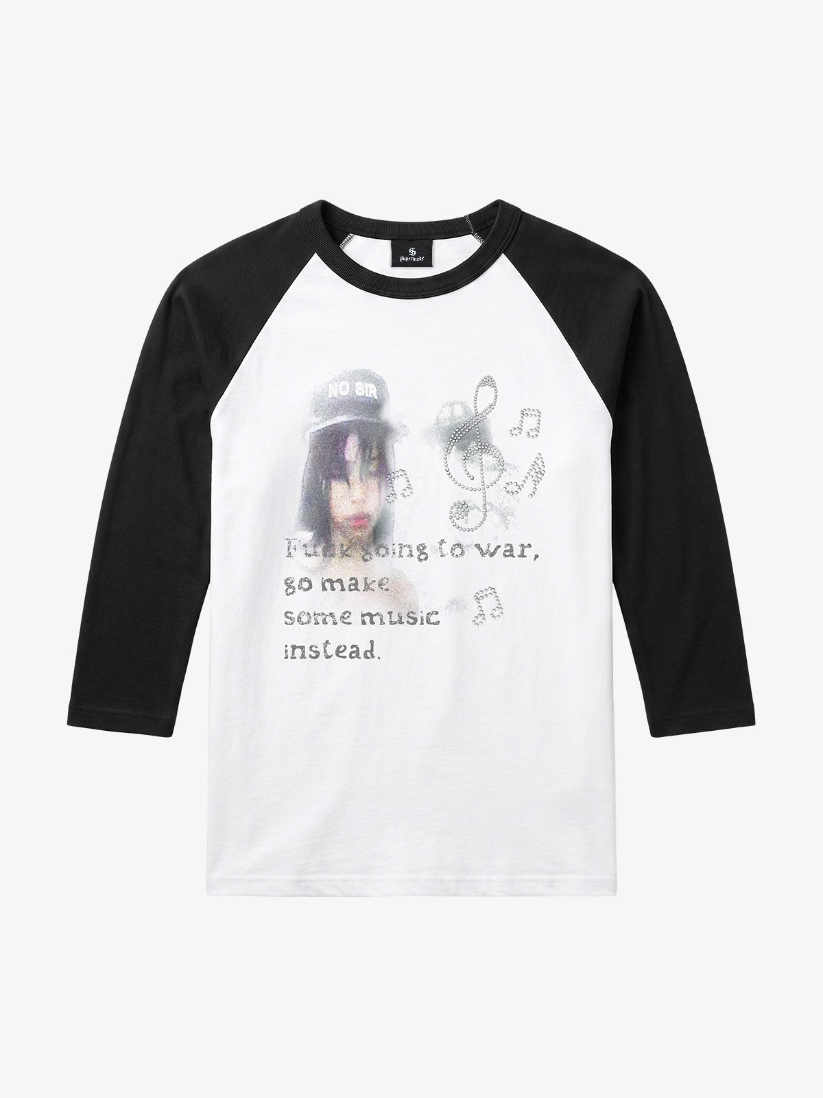 Musical Note Rhinestone Graphic 5/8 Raglan Sleeve Top
