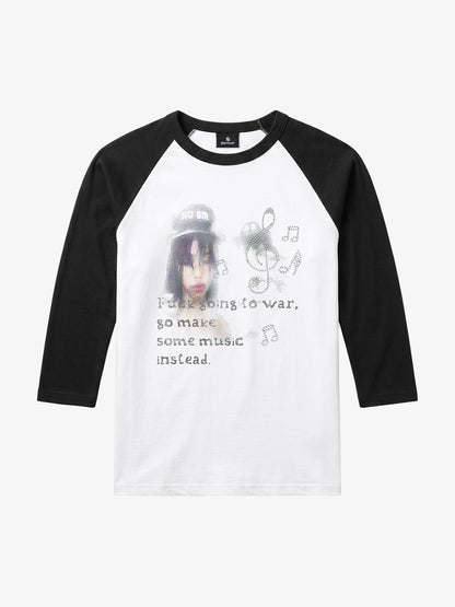 Musical Note Rhinestone Graphic 5/8 Raglan Sleeve Top