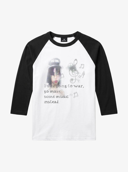 Musical Note Rhinestone Graphic 5/8 Raglan Sleeve Top