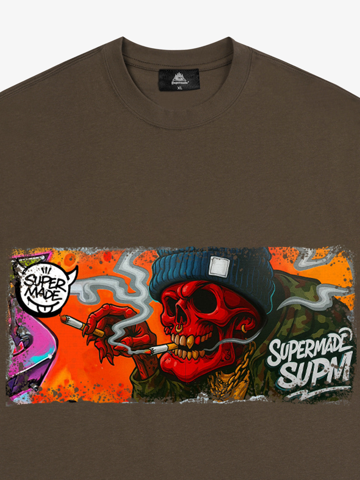Thesupermade Distressed Blood Red Skull Graffiti T-shirt 