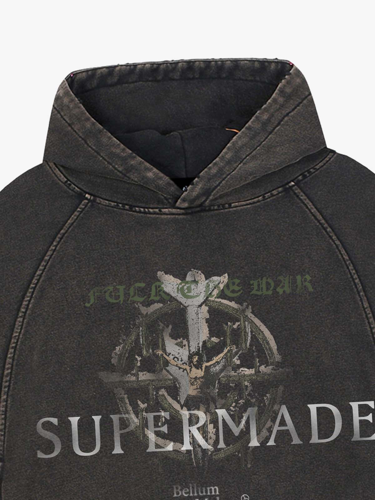 Anti-War Graphic Washed Boxy Hoodie