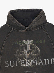 Anti-War Graphic Washed Boxy Hoodie