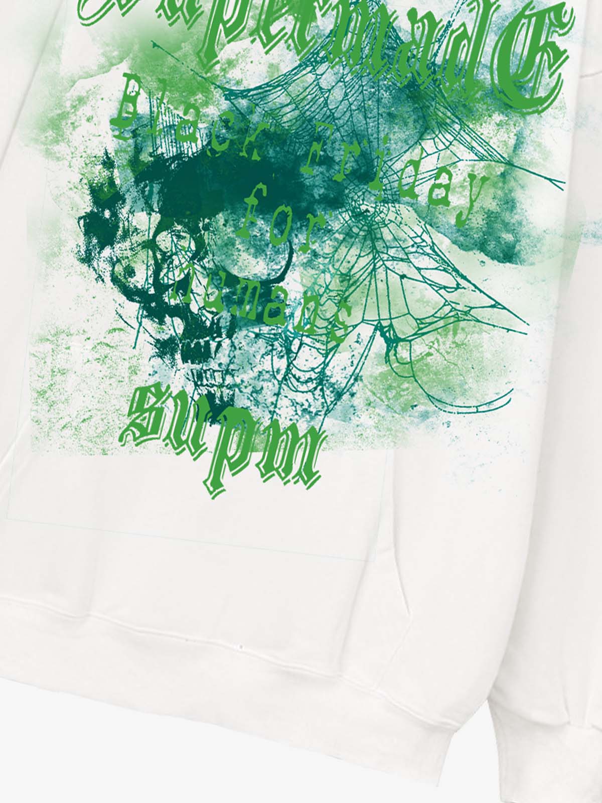 THE SUPERMADE Black Friday Human Supremacy Graphic Hoodie with Skull and Web Design 