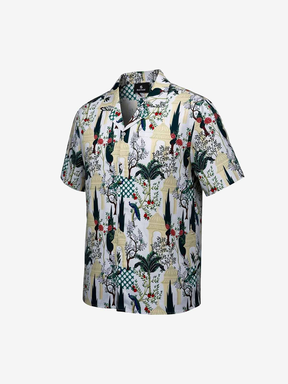 French Peacock Manor Camp Collar Boxy Shirt 