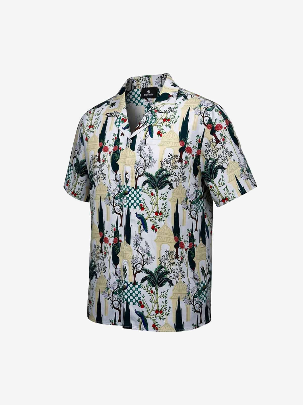 French Peacock Manor Camp Collar Boxy Shirt 