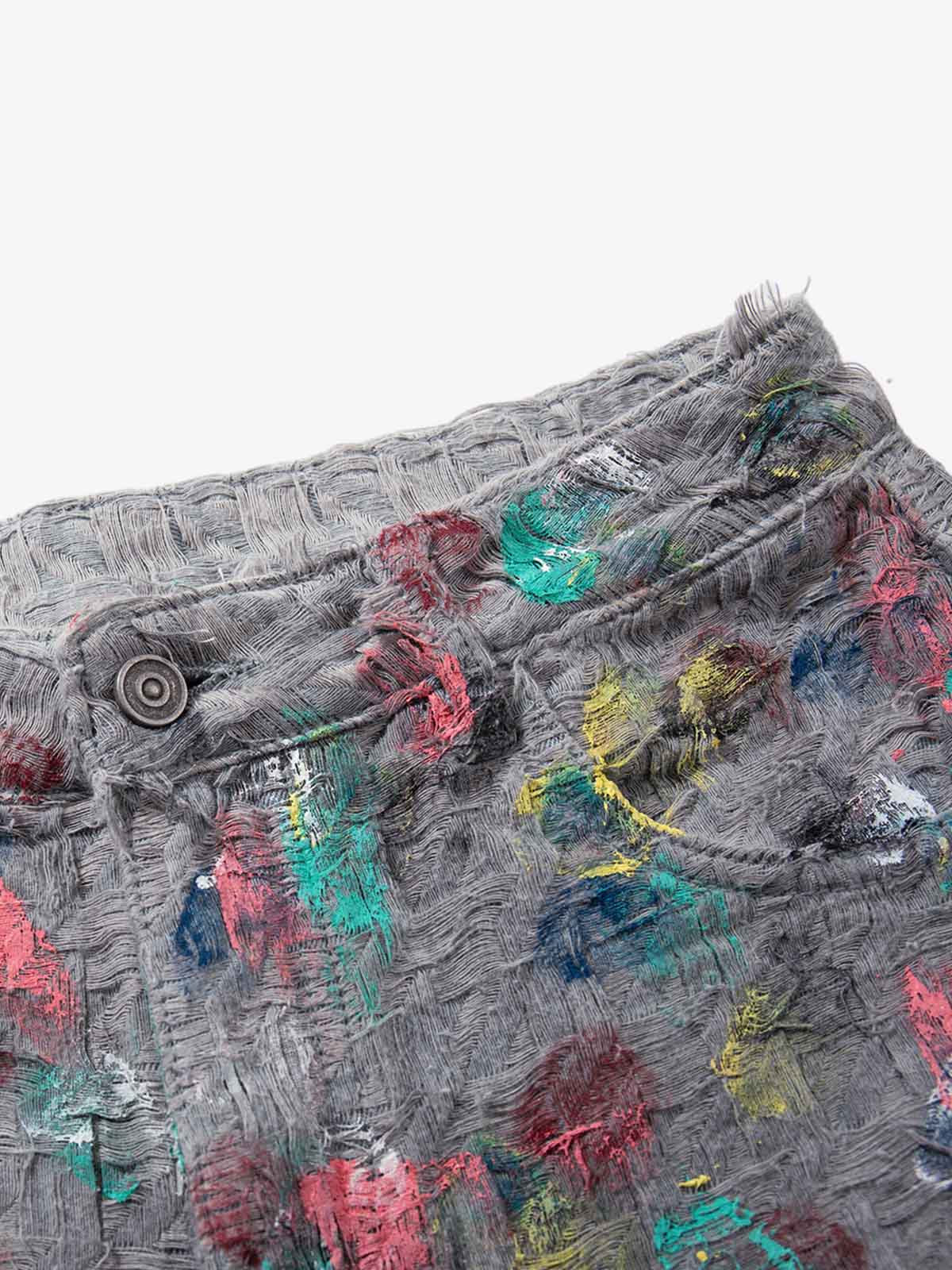 Hand-Painted Frayed Wide Leg Jeans 