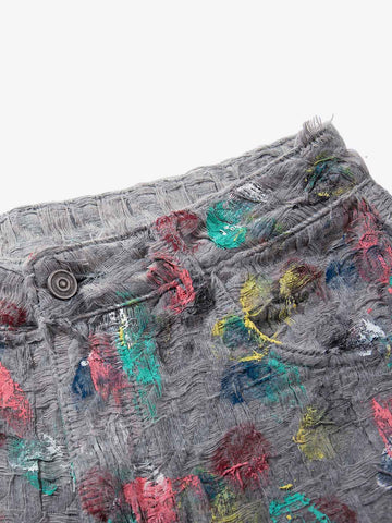 Hand-Painted Frayed Wide Leg Jeans 