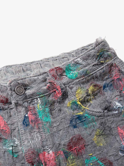 Hand-Painted Frayed Wide Leg Jeans 