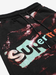 Washed Logo Graphic Elastic-Hem Pants